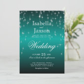 Elegant Blauwgroen Star Lights Wedding Invitation Kaart (Staand voorkant)