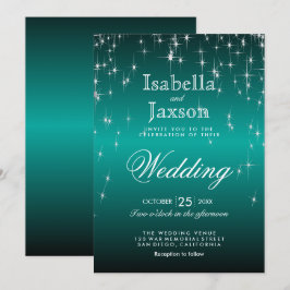 Elegant Blauwgroen Star Lights Wedding Invitation Kaart
