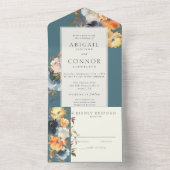 Elegant Blauwgroen Terracotta Navy Boho Floral in All In One Uitnodiging (Binnen)