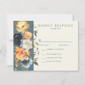Elegant Blauwgroen Terracotta Navy Boho Floral RSVP Kaartje (Voorkant)