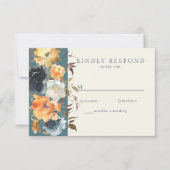 Elegant Blauwgroen Terracotta Navy Boho Floral RSVP Kaartje (Voorkant)