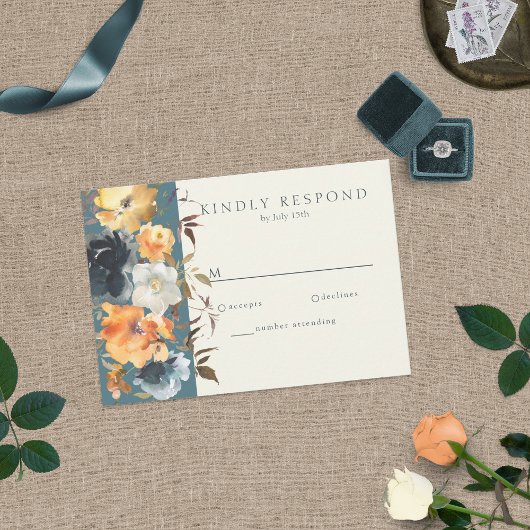 Elegant Blauwgroen Terracotta Navy Boho Floral RSVP Kaartje