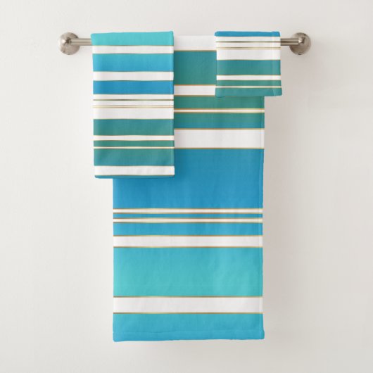Elegant Blauwgroen Turquoise Gestreept Patroon Bad Handdoek (Insitu)