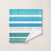 Elegant Blauwgroen Turquoise Gestreept Patroon Bad Handdoek (Wasdoekje)