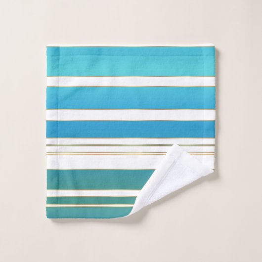 Elegant Blauwgroen Turquoise Gestreept Patroon Bad Handdoek (Wasdoekje)