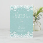 Elegant Blauwgroen Turquoise & Lace 15th Quinceañe Kaart (Staand voorkant)