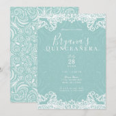 Elegant Blauwgroen Turquoise & Lace 15th Quinceañe Kaart (Voorkant / Achterkant)