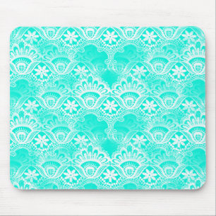 Elegant  Blauwgroen Turquoise Lace Damask Pattern Muismat