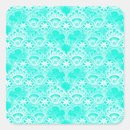 Elegant Blauwgroen Turquoise Lace Damask Pattern Vierkante Sticker (Voorkant)
