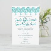 Elegant Blauwgroen Turquoise Lace Wedding Invitati Kaart (Staand voorkant)