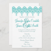 Elegant Blauwgroen Turquoise Lace Wedding Invitati Kaart (Voorkant / Achterkant)