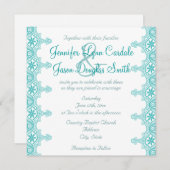 Elegant Blauwgroen Turquoise Lace Wedding Invitati Kaart (Voorkant / Achterkant)