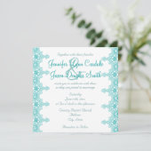 Elegant Blauwgroen Turquoise Lace Wedding Invitati Kaart (Staand voorkant)