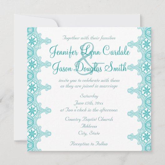Elegant Blauwgroen Turquoise Lace Wedding Invitati Kaart (Voorkant)