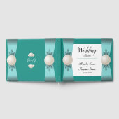 Elegant Blauwgroen & Turquoise Parel Lint Bruiloft Gastenboek (Volledig)