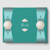 Elegant Blauwgroen & Turquoise Parel Lint Bruiloft Gastenboek (Achterkant)