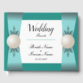 Elegant Blauwgroen & Turquoise Parel Lint Bruiloft Gastenboek (Voorkant)