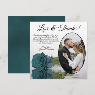Elegant Blauwgroen Turquoise Roos Oval Photo Weddi Bedankkaart