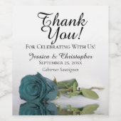 Elegant Blauwgroen Turquoise Roos Weddenschap Hart Wijn Etiket (Enkel label)