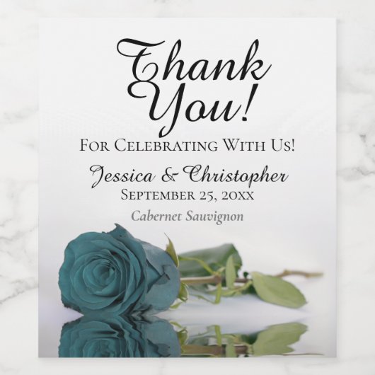 Elegant Blauwgroen Turquoise Roos Weddenschap Hart Wijn Etiket (Enkel label)