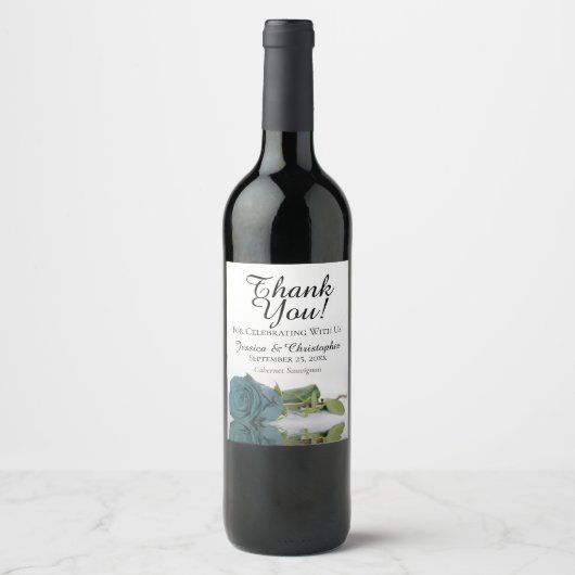 Elegant Blauwgroen Turquoise Roos Weddenschap Hart Wijn Etiket (Voorkant)