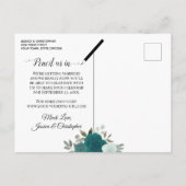 Elegant Blauwgroen Turquoise Rozen Wedding Save th Aankondigingskaart (Achterkant)