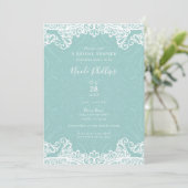 Elegant Blauwgroen Turquoise White Lace Vrijgezell Kaart (Staand voorkant)