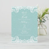 Elegant Blauwgroen Turquoise White Lace Wedding Kaart (Staand voorkant)