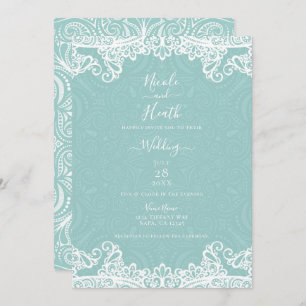 Elegant Blauwgroen Turquoise White Lace Wedding Kaart