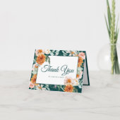 Elegant Blauwgroen Verbrand Sinaasappel Bloemen Br Bedankkaart (Voorkant)