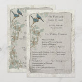 Elegant Blauwgroen vogelprogramma Damask Wedding Programmakaart (Voorkant / Achterkant)