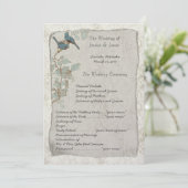 Elegant Blauwgroen vogelprogramma Damask Wedding Programmakaart (Staand voorkant)