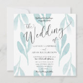 Elegant Blauwgroen Waterverf Foliage Wedding Uitno Kaart (Voorkant)