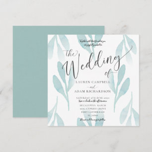 Elegant Blauwgroen Waterverf Foliage Wedding Uitno Kaart