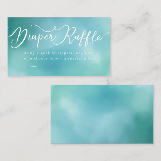 Elegant Blauwgroen Waterverf Ombre Diaper Raffle T Informatiekaartje (Voorkant / Achterkant)