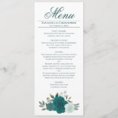 Elegant Blauwgroen Waterverf Rozen Boho Chic Weddi Menu (Voorkant)