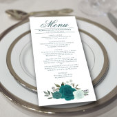 Elegant Blauwgroen Waterverf Rozen Boho Chic Weddi Menu