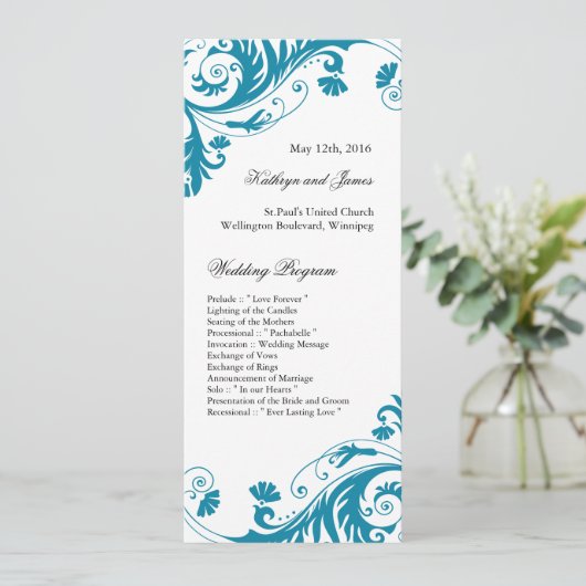 Elegant Blauwgroen Wedding Programs Programmakaart (Staand voorkant)