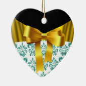 ELEGANT BLAUWGROEN WHITE DAMASK GOLD RIBBON MONOGR KERAMISCH ORNAMENT (Rechts)