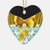 ELEGANT BLAUWGROEN WHITE DAMASK GOLD RIBBON MONOGR KERAMISCH ORNAMENT (Links)