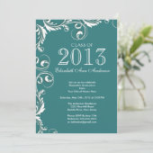 Elegant Blauwgroen-White Graduparty Uitnodiging (Staand voorkant)