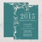 Elegant Blauwgroen-White Graduparty Uitnodiging (Voorkant / Achterkant)