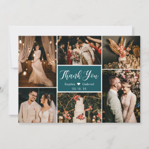 Elegant Blauwgroen White Wedding Multi Photo Colla Bedankkaart