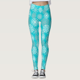 Elegant Blauwgroen Winter Snowflakes Holiday Kerst Leggings