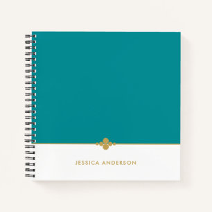 Elegant Blauwgroen wit goud op maat Notitieboek