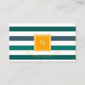 Elegant Blauwgroen Witte Striped Monogram Visitekaartje (Voorkant)