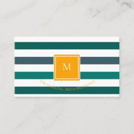 Elegant Blauwgroen Witte Striped Monogram Visitekaartje