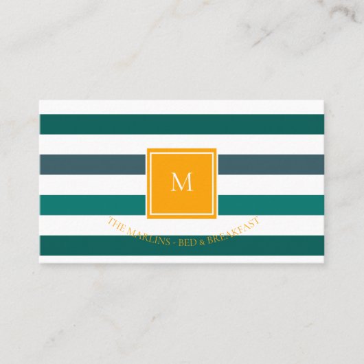 Elegant Blauwgroen Witte Striped Monogram Visitekaartje (Voorkant)
