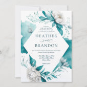 Elegant Blauwgroen Witte Waterverf Floral Peony We Kaart (Voorkant)