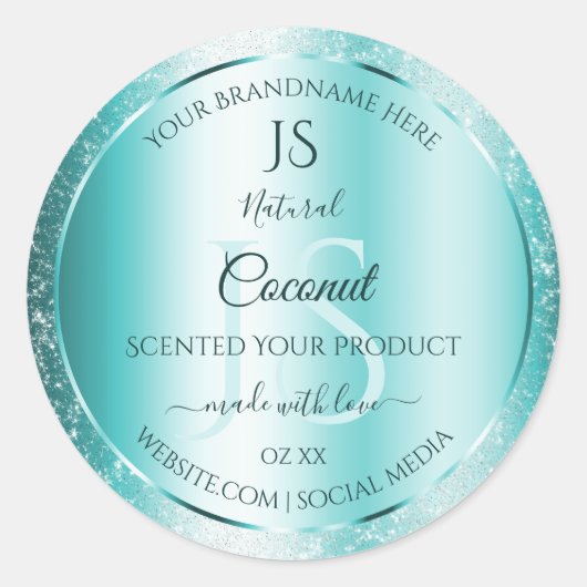Elegant Blauwgroen Zacht Glitter Product Labels Mo (Voorkant)
